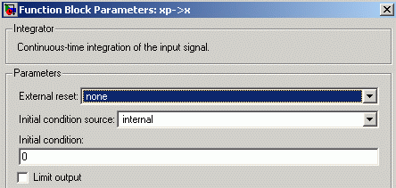 Anfangswert für Integrator xp->x